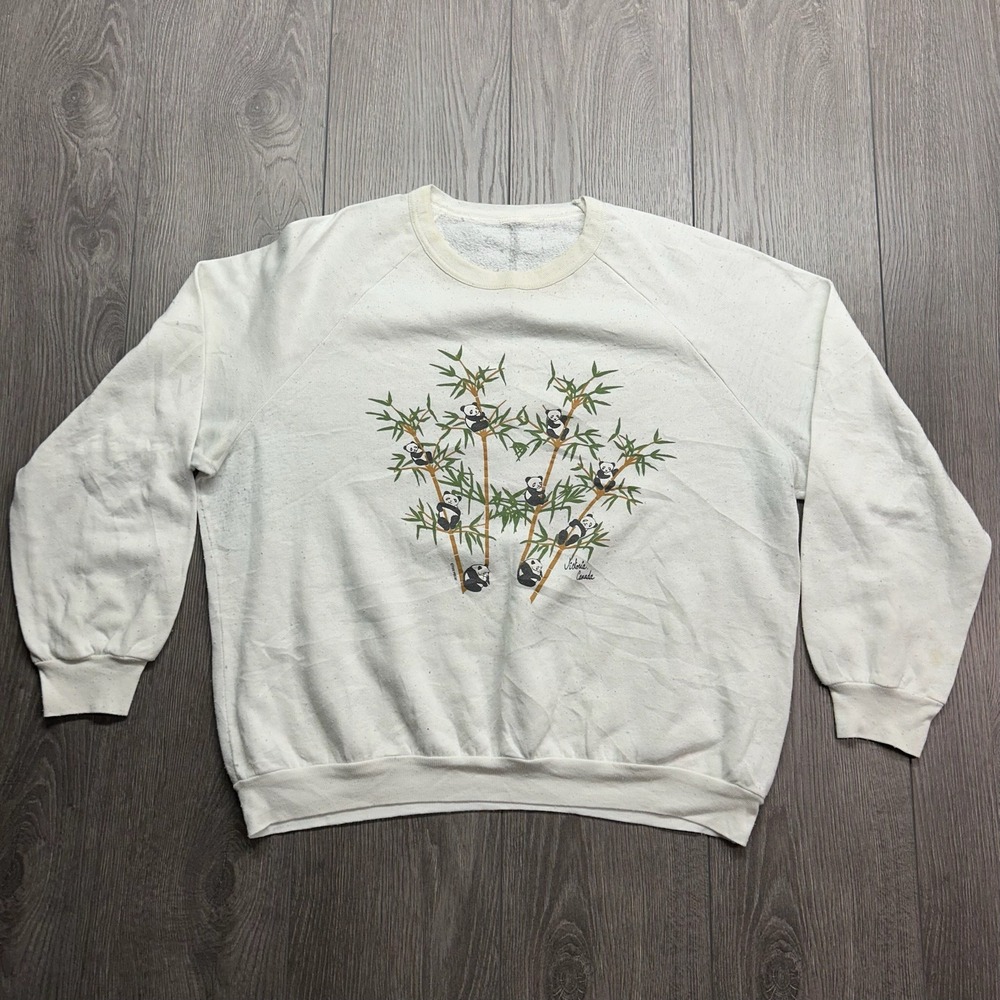 Vintage 80s Panda Bamboo Sweatshirt Mens Medium Victoria Canada Raglan Cream
